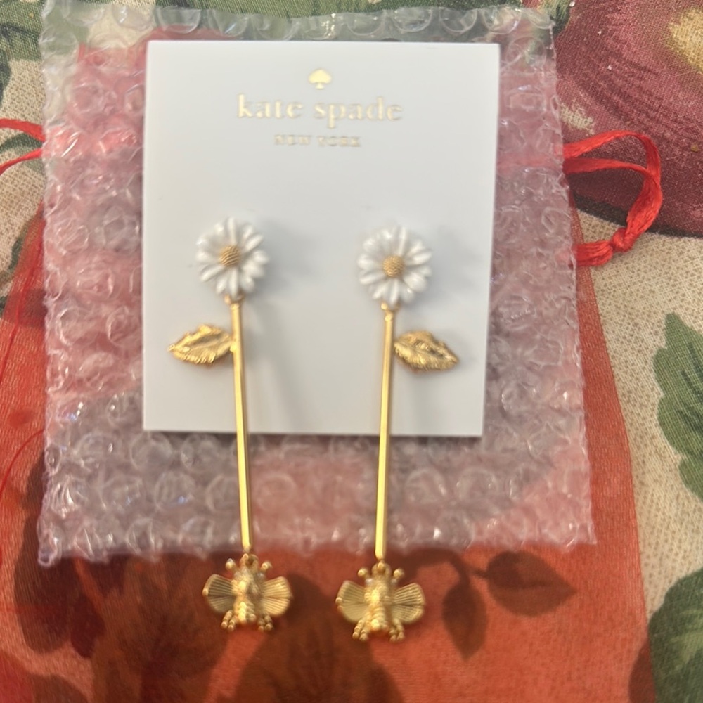 Kate Spade Gold and White Floral Earrings